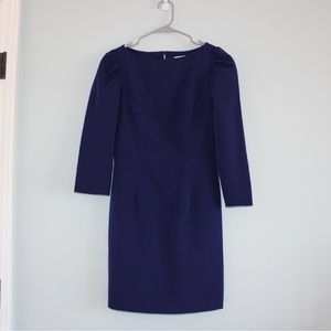 Milly Long Sleeve Midnight Blue Mini Dress with Ruched Shoulders | size 6